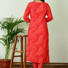 Red Muslin Silk Suit Set with Adda Work
