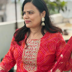 Red Muslin Silk Suit Set with Adda Work