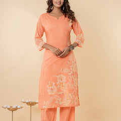 Ruaati Peach Kurta Palazzo Set