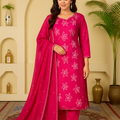 Rani Pink Floral Embroidered Straight Suit Set