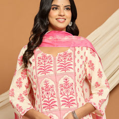 Pink Cotton Printed Premium Suit Set