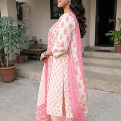 Pink Cotton Printed Premium Suit Set