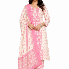 Pink Cotton Printed Premium Suit Set