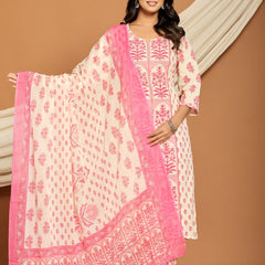 Pink Cotton Printed Premium Suit Set