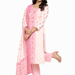 Pink Cotton Printed Premium Suit Set