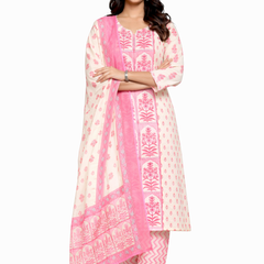 Pink Cotton Printed Premium Suit Set