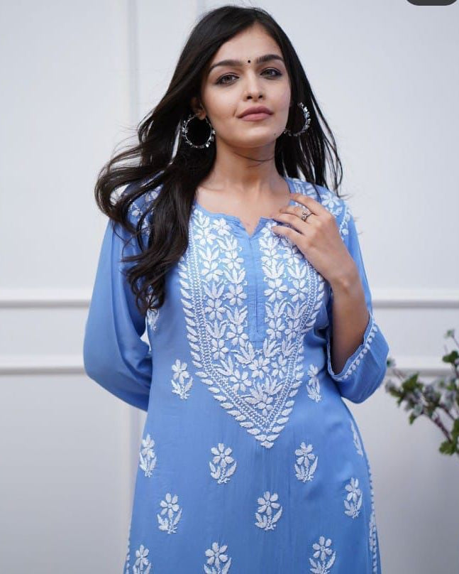 Sky Blue Chikankari Kurta Set
