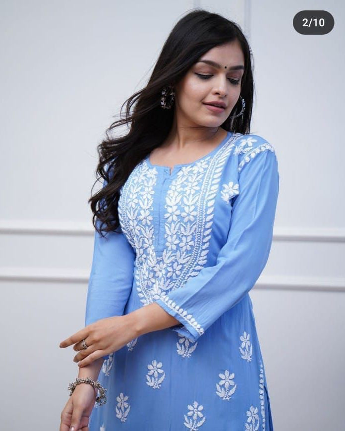Sky Blue Chikankari Kurta Set