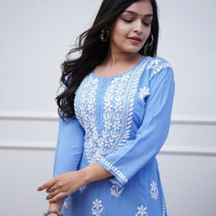 Sky Blue Chikankari Kurta Set