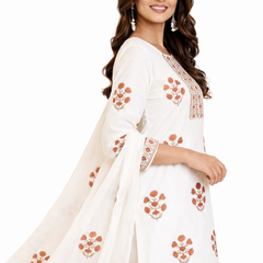 Ruaati White And Pink Kurta Palazzo Set
