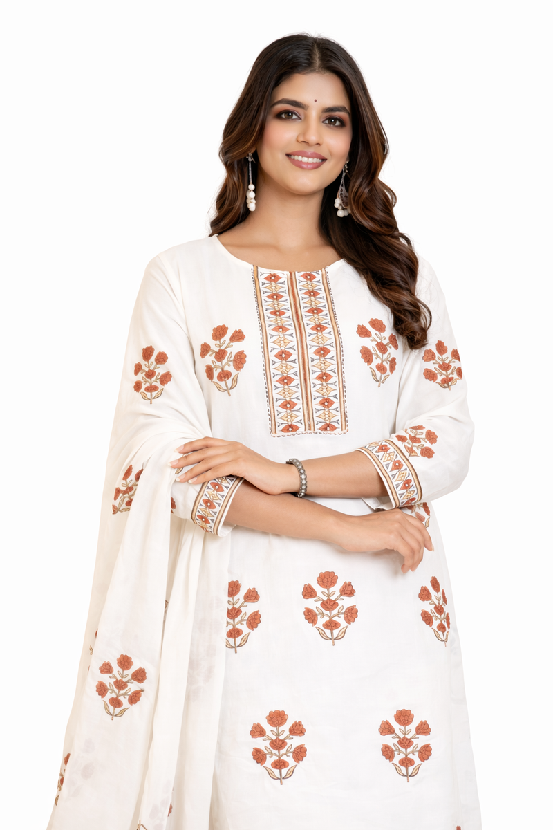 Ruaati White And Pink Kurta Palazzo Set