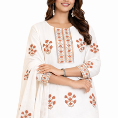 Ruaati White And Pink Kurta Palazzo Set