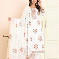 White Mul Cotton Floral Printed Straight Suit Set