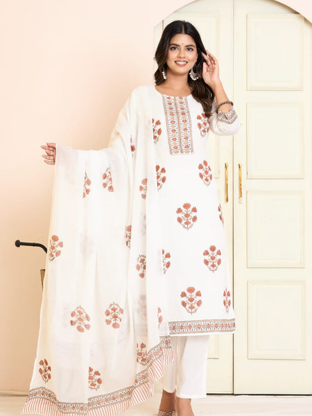 Ruaati White And Pink Kurta Palazzo Set