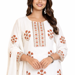 Ruaati White And Pink Kurta Palazzo Set