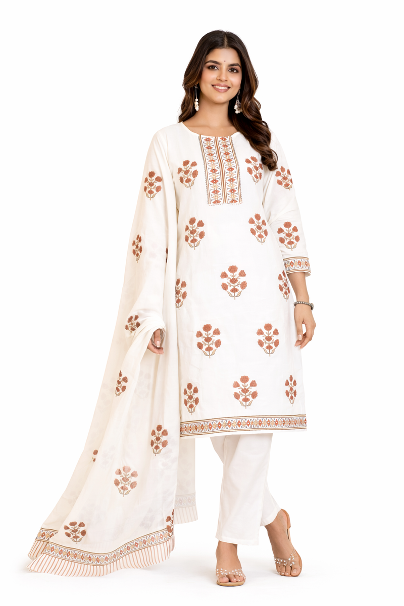 Ruaati White And Pink Kurta Palazzo Set