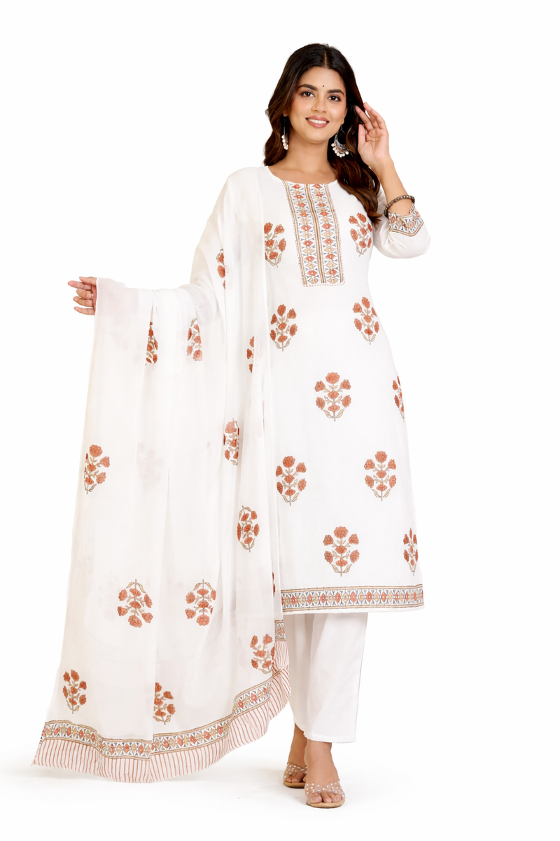 Ruaati White And Pink Kurta Palazzo Set