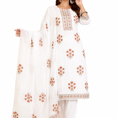 Ruaati White And Pink Kurta Palazzo Set