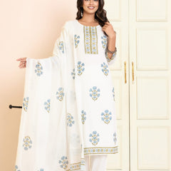 Ruaati White And Blue Kurta Palazzo Set