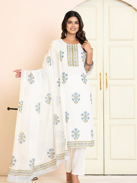 Ruaati White And Blue Kurta Palazzo Set