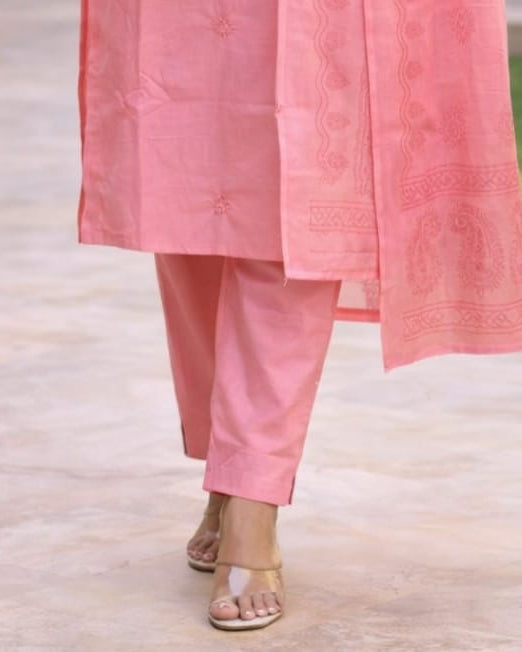 Pink Embroidered Straight Suit Set with Dupatta