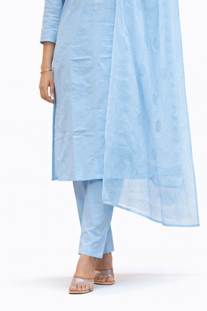 Ruaati Sky Blue Kurta Palazzo Set