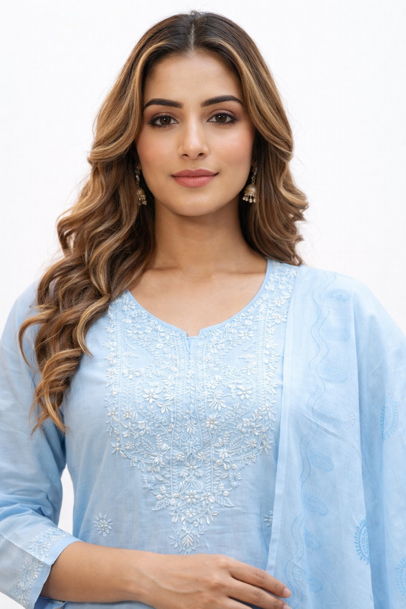 Ruaati Sky Blue Kurta Palazzo Set