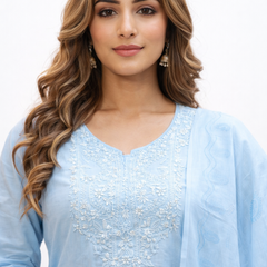Ruaati Sky Blue Kurta Palazzo Set