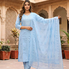 Ruaati Sky Blue Kurta Palazzo Set