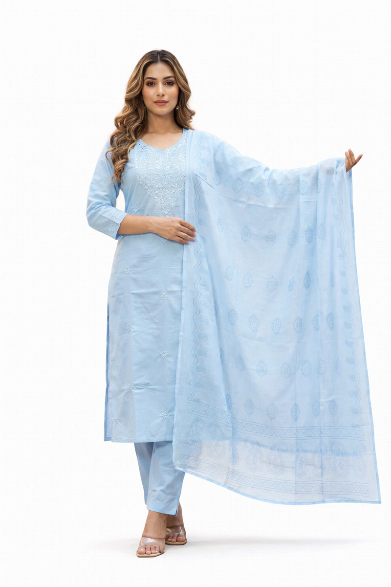 Ruaati Sky Blue Kurta Palazzo Set