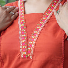 Rust Orange Embroidered Suit with Dupatta