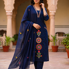 Ruaati Navy Blue Kurta Palazzo Set