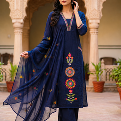 Ruaati Navy Blue Kurta Palazzo Set