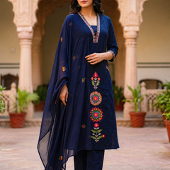 Ruaati Navy Blue Kurta Palazzo Set