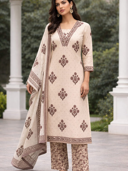 Ruaati Beige Kurta Palazzo Set