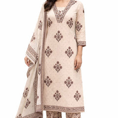 Beige Floral Cotton printed Suit Set