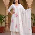White Cotton Floral Embroidered Palazzo Set