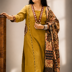 Ruaati Olive Green Kurta Palazzo Set
