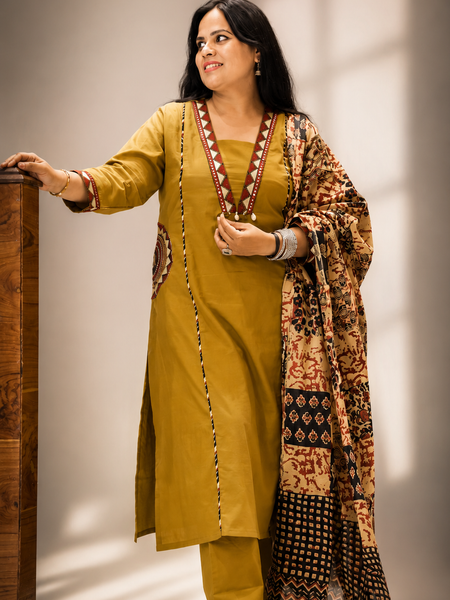 Ruaati Olive Green Kurta Palazzo Set