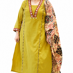 Ruaati Olive Green Kurta Palazzo Set