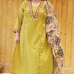 Ruaati Olive Green Kurta Palazzo Set