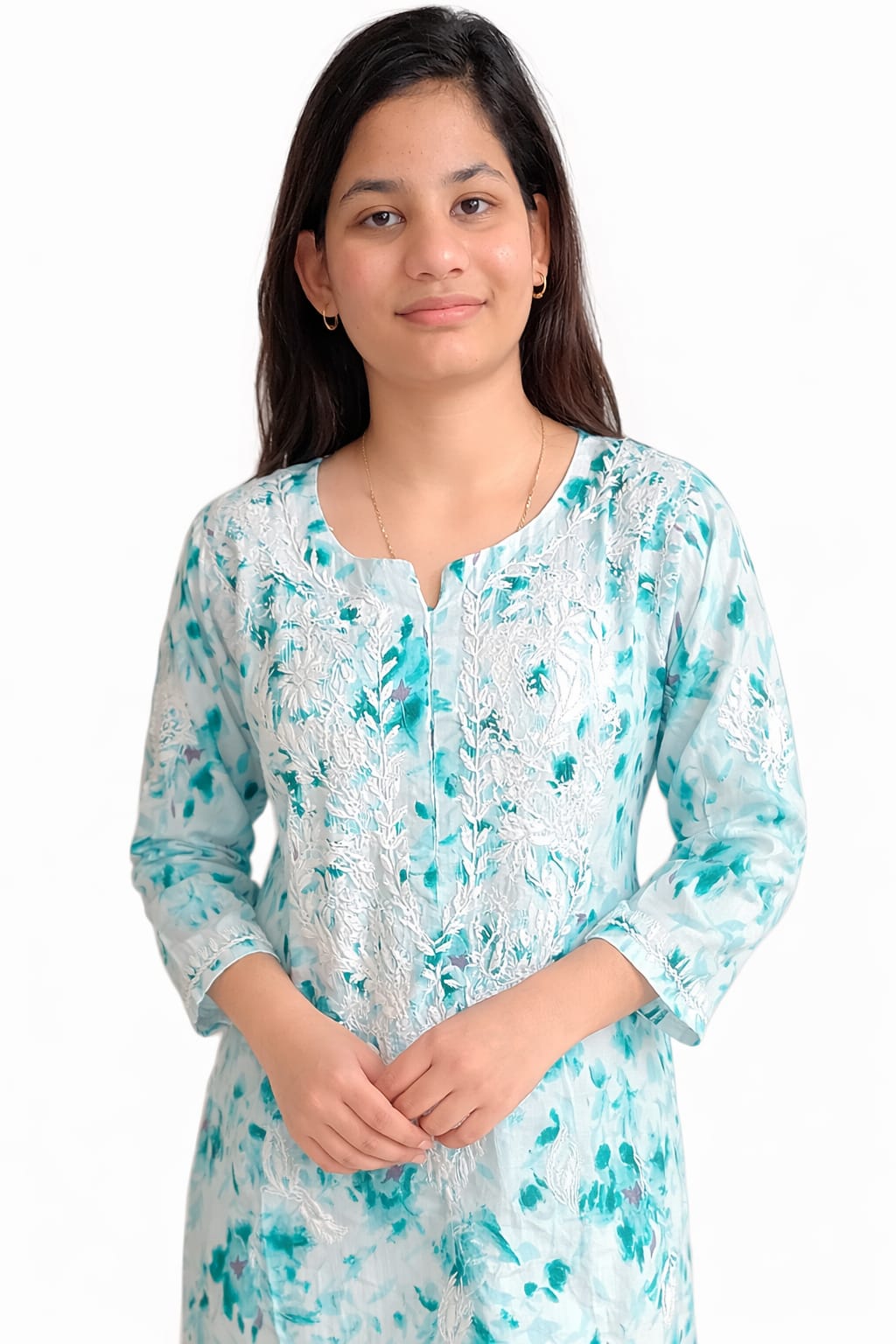 Ruaati Women Chikankari Straight Blue Mul Cotton Kurta with Palazzo