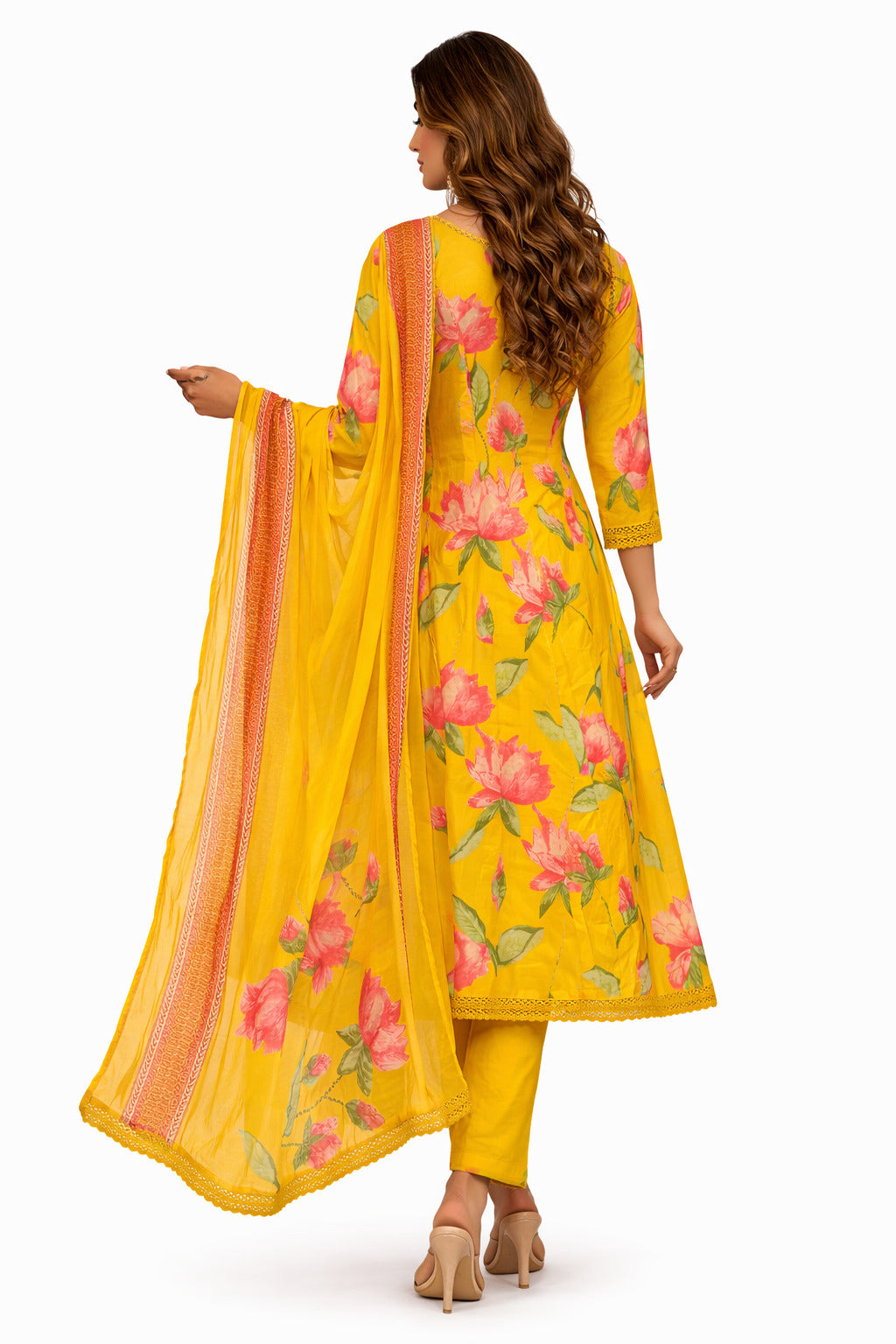 Ruaati Women Yellow Floral Kurta Set with Elegant Dupatta