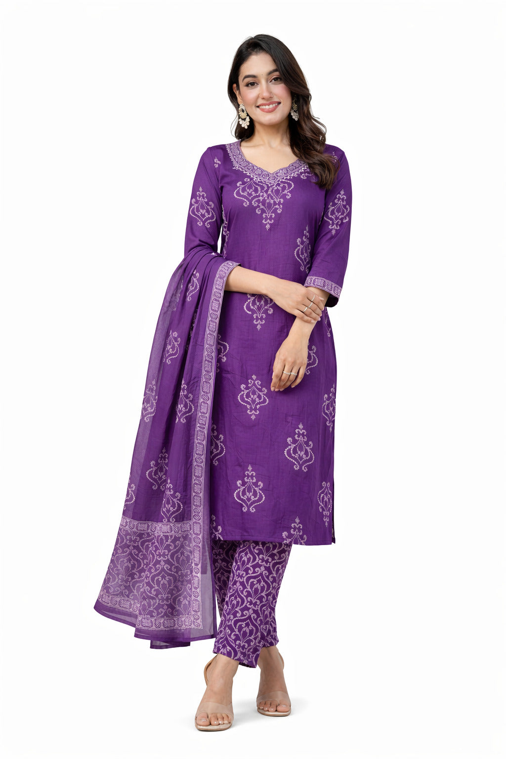 Ruaati Women Purple Embroidered Kurta Pant Set with Dupatta