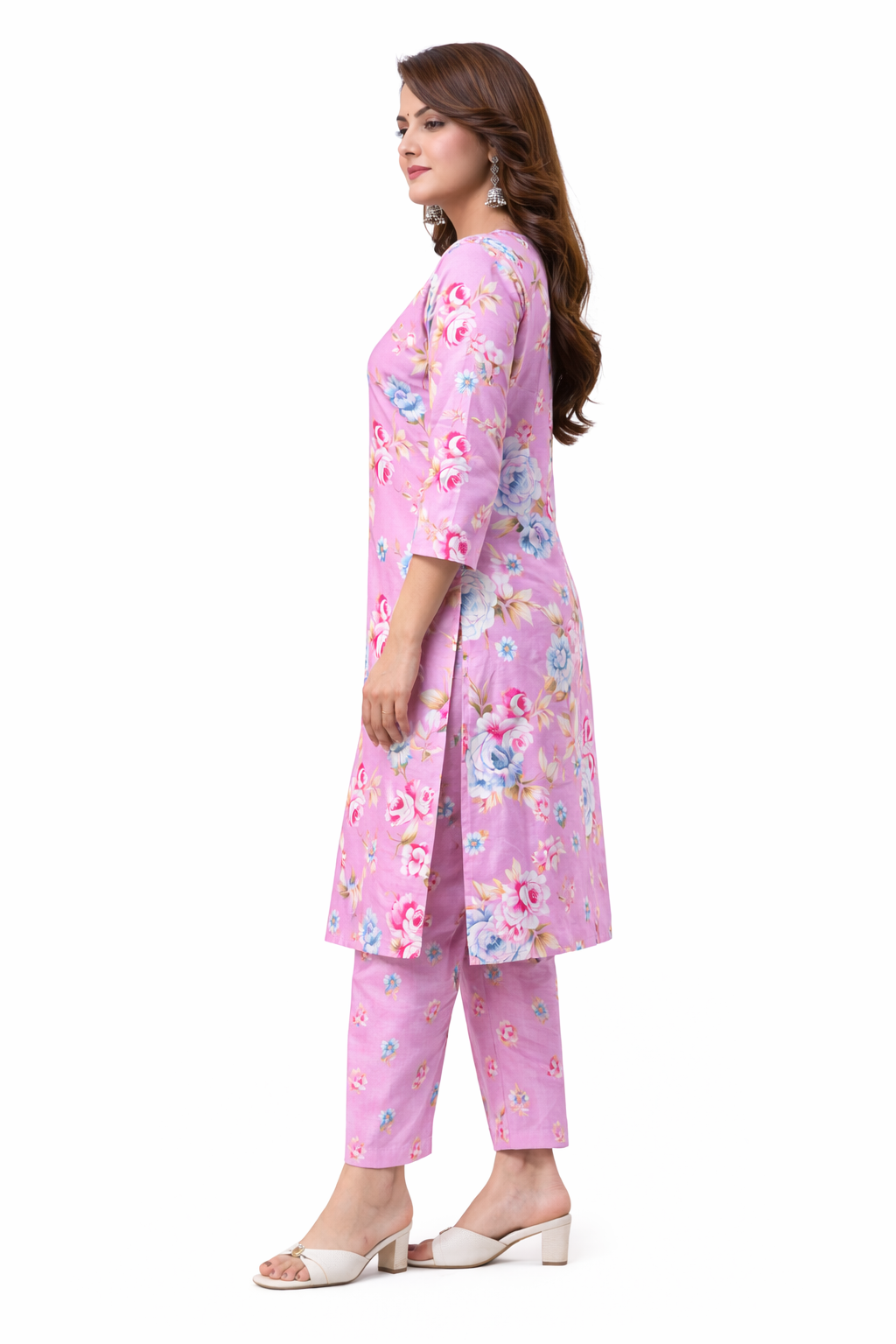 Ruaati Women Pink Floral Printed Kurta Pant Set with Dupatta