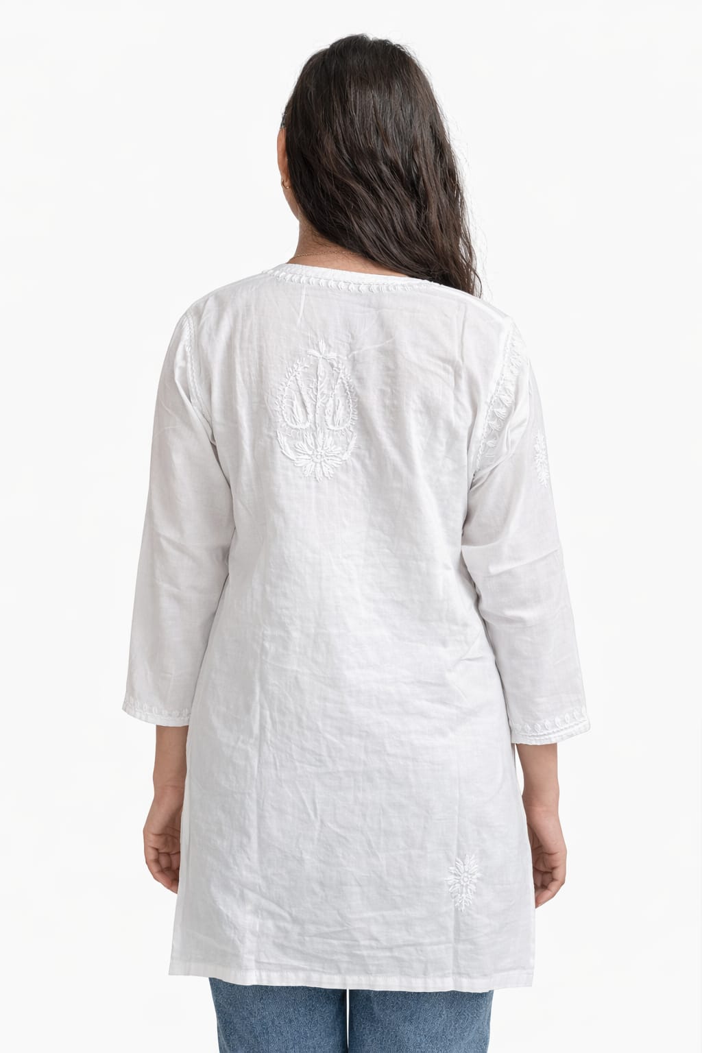 Ruaati Women White Mul Cotton Chikankari Straight Kurta