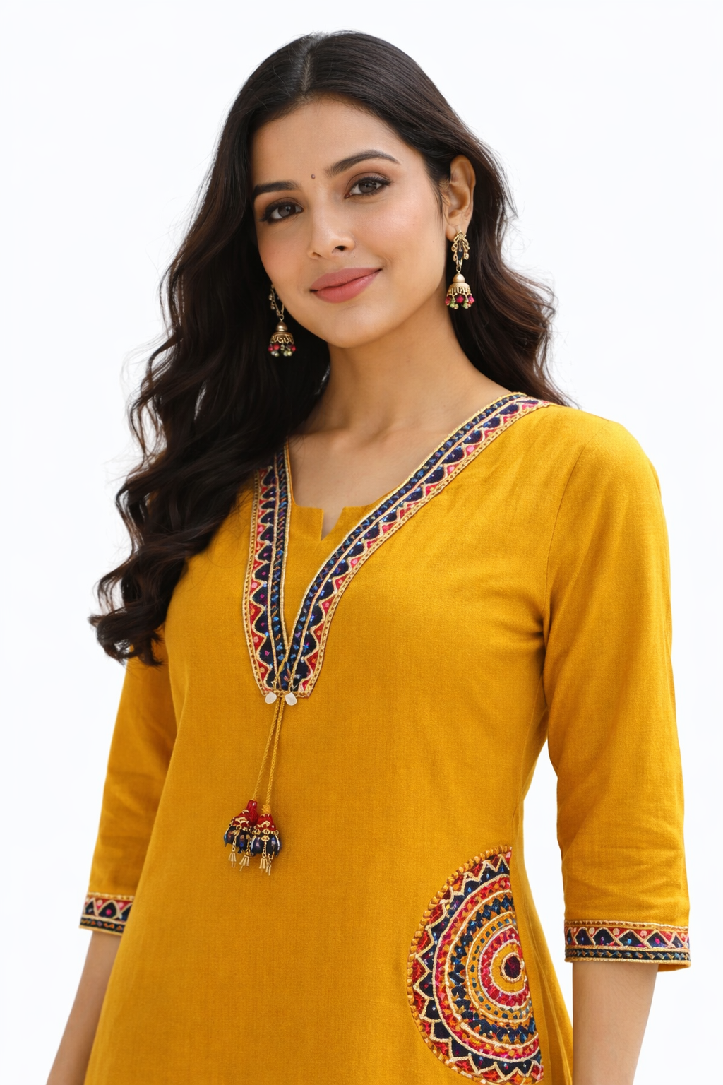 Ruaati Women Mustard Yellow Embroidered A-Line Kurta Set