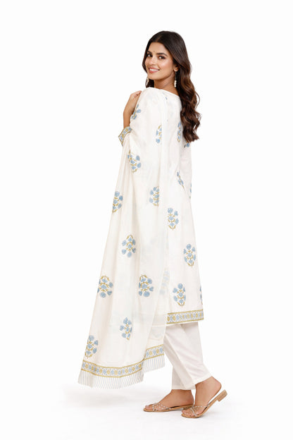Ruaati Women Pure Mul Cotton Kurta Set with Elegant Block Print & Printed Dupatta
