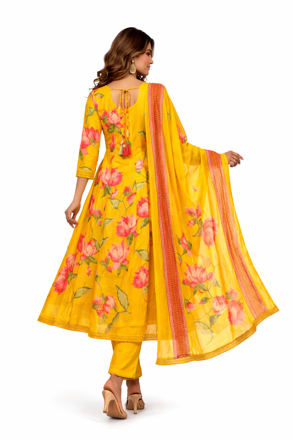 Ruaati Women Yellow Floral Kurta Set with Elegant Dupatta