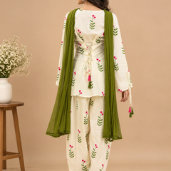 Royal Cream Printed Cotton Farsi Salwar Suit Set with Dupatta